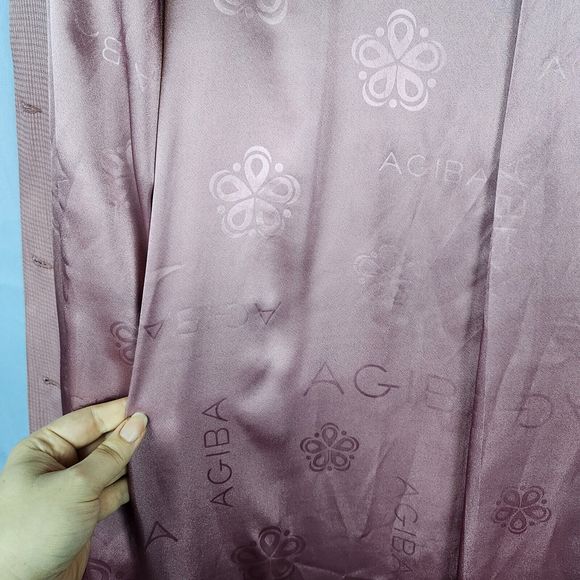AGIBA Button Front Abaya Jilbab Trench Coat Duster Dusty Rose Satin Lined EU 48 - Picture 13 of 16